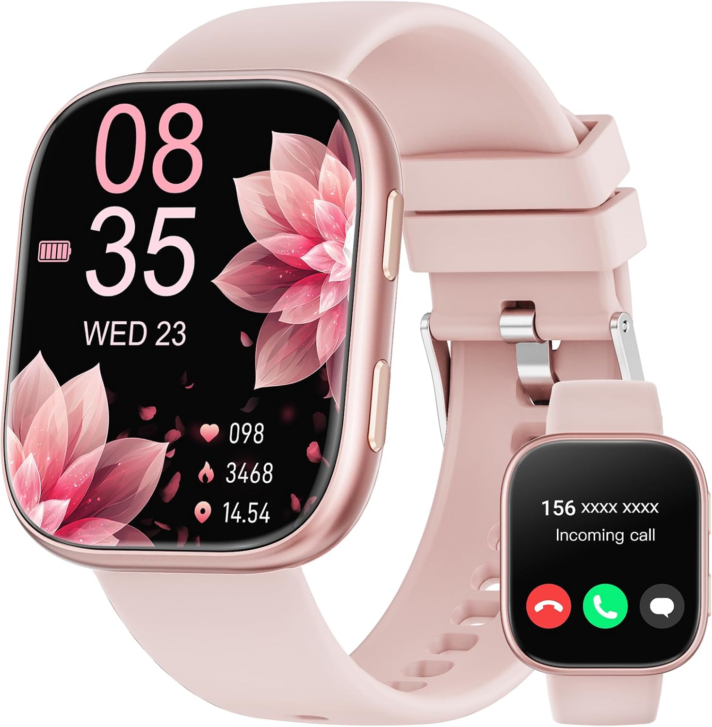 Mingtawn Smartwatch for Men and Women, Bluetooth Call, 1.83'' HD Smartwatch with Sports Modes, Heart Rate, Sleep Tracking, SpO2, IP68 Waterproof Fitness Tracker for iOS Android - Rose