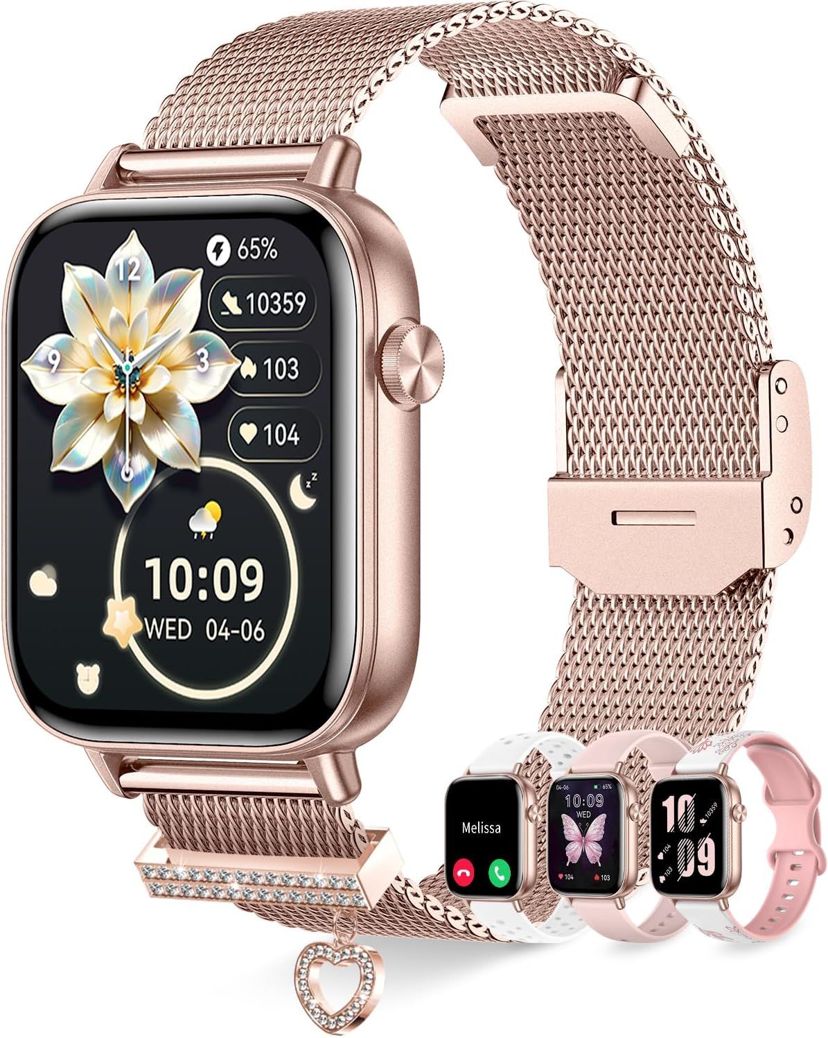Erkwei Women's Smartwatch with Bluetooth Calls - 1.83" HD Screen, Heart Rate Monitor, Sleep Tracker, 4 Interchangeable Bands, Over 100 Watch Faces
