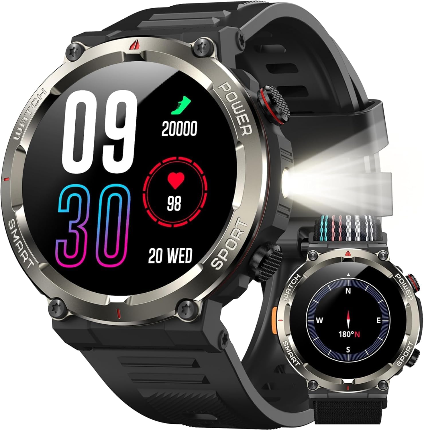 Ulteronixshop Men's Smartwatch, Bluetooth Calls, 960mAh Battery, Compass, Flashlight, Over 100 Sport Modes, Heart Rate & Sleep Analysis, Android/iOS