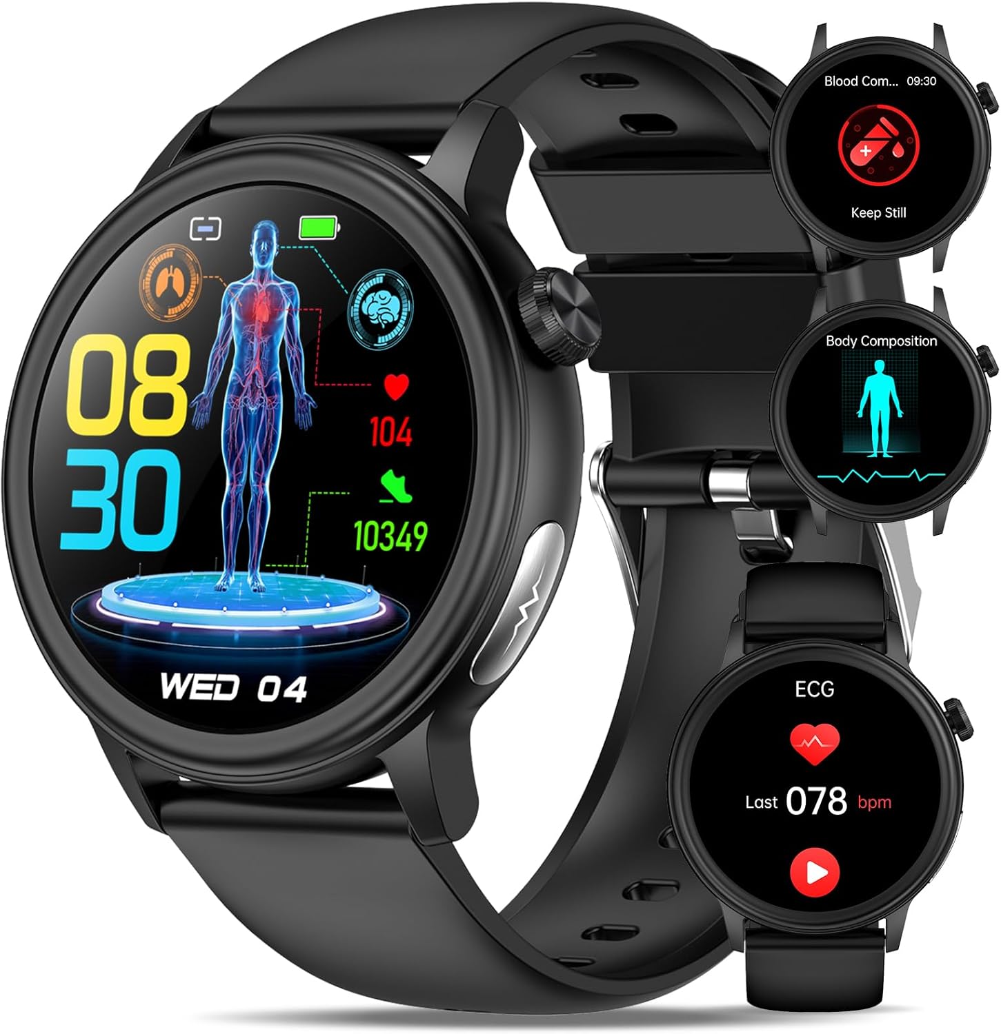 YYKY 1.39'' ECG+HRV/IMC Smartwatch with Blood Pressure, SpO2, Bluetooth Calls