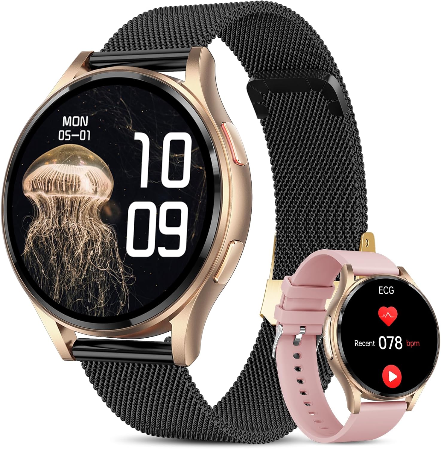 Lgnitek Women's Smartwatch 2026 with ECG+HRV/BMI, 1.43" AMOLED Display, 24-Hour Heart Rate/SpO2/Sleep Monitor, IP68 Waterproof for Android