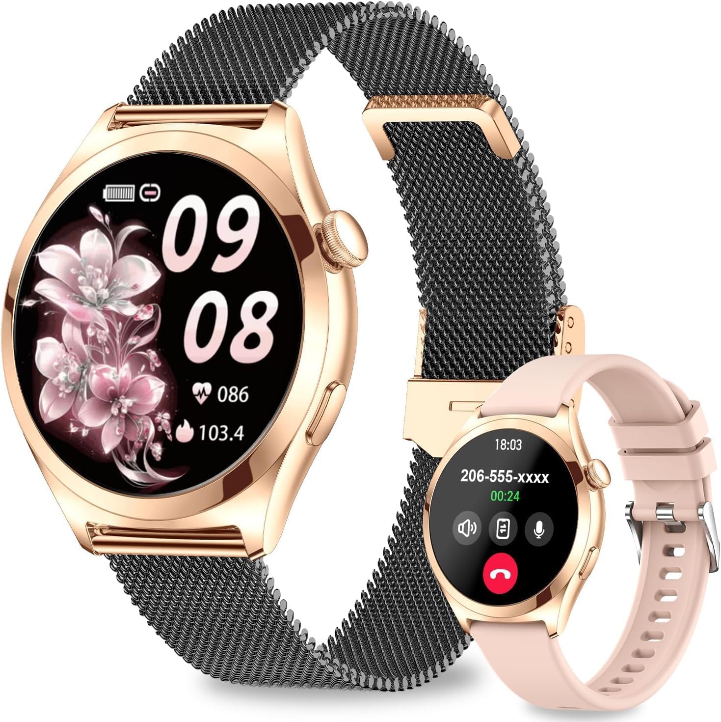 Fitonme Women's Smartwatch with Bluetooth Calls, 1.27" HD Touchscreen, Heart Rate, Sleep SpO2 Monitoring, 100+ Sports Modes, IP68 Waterproof Fitness Tracker for Android iOS, Gold