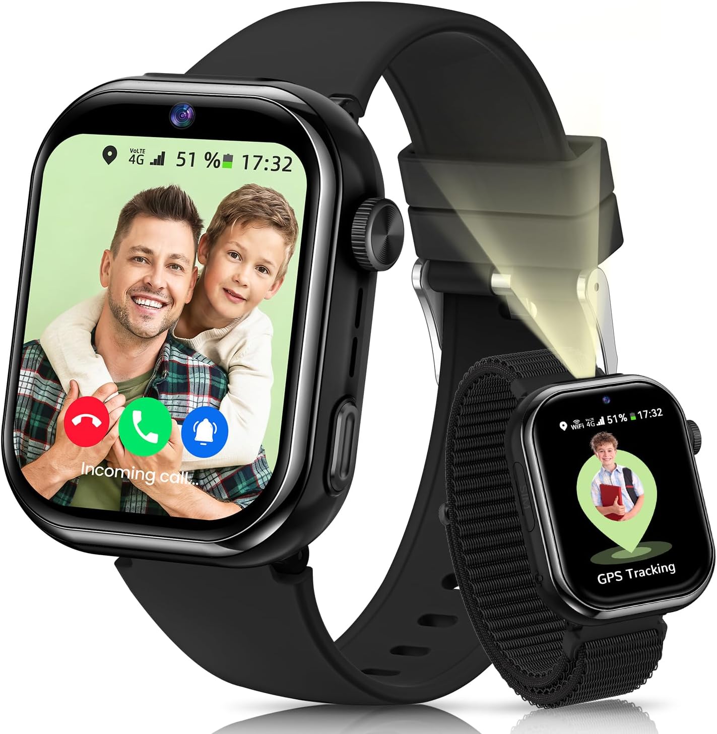 Whraills 4G GPS Children's Smartwatch, Call, Video Call, Voice Chat, SOS, School Mode, Pedometer, Alarm, Camera, IP68 Waterproof, Kids Phone Watch for Boys Fi