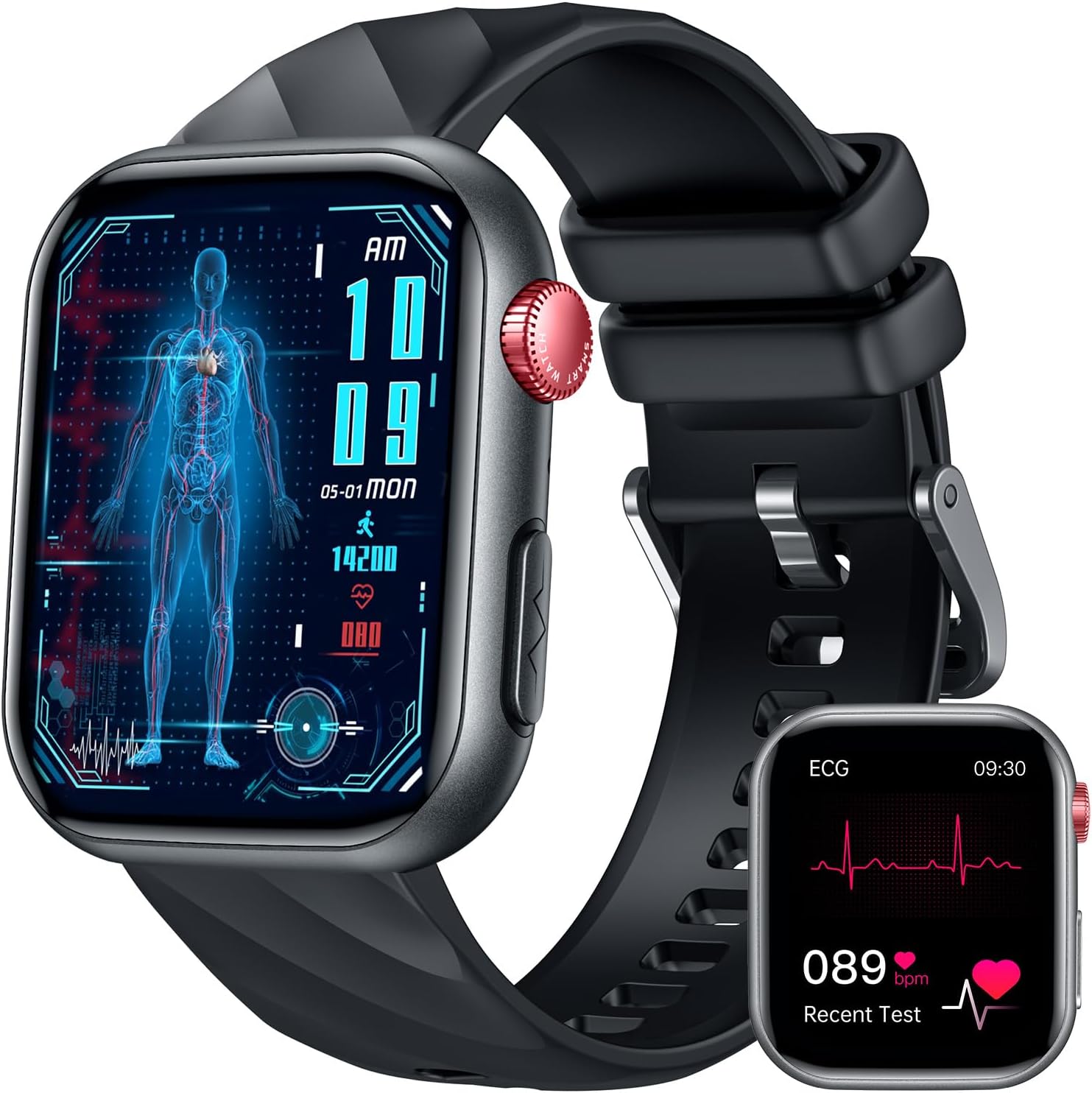 TAOLOON Health ECG Smartwatch - 1.97" HD Screen with HRV, Bluetooth Calls, 130+ Sports Modes, Sleep Tracking, Waterproof Podometer
