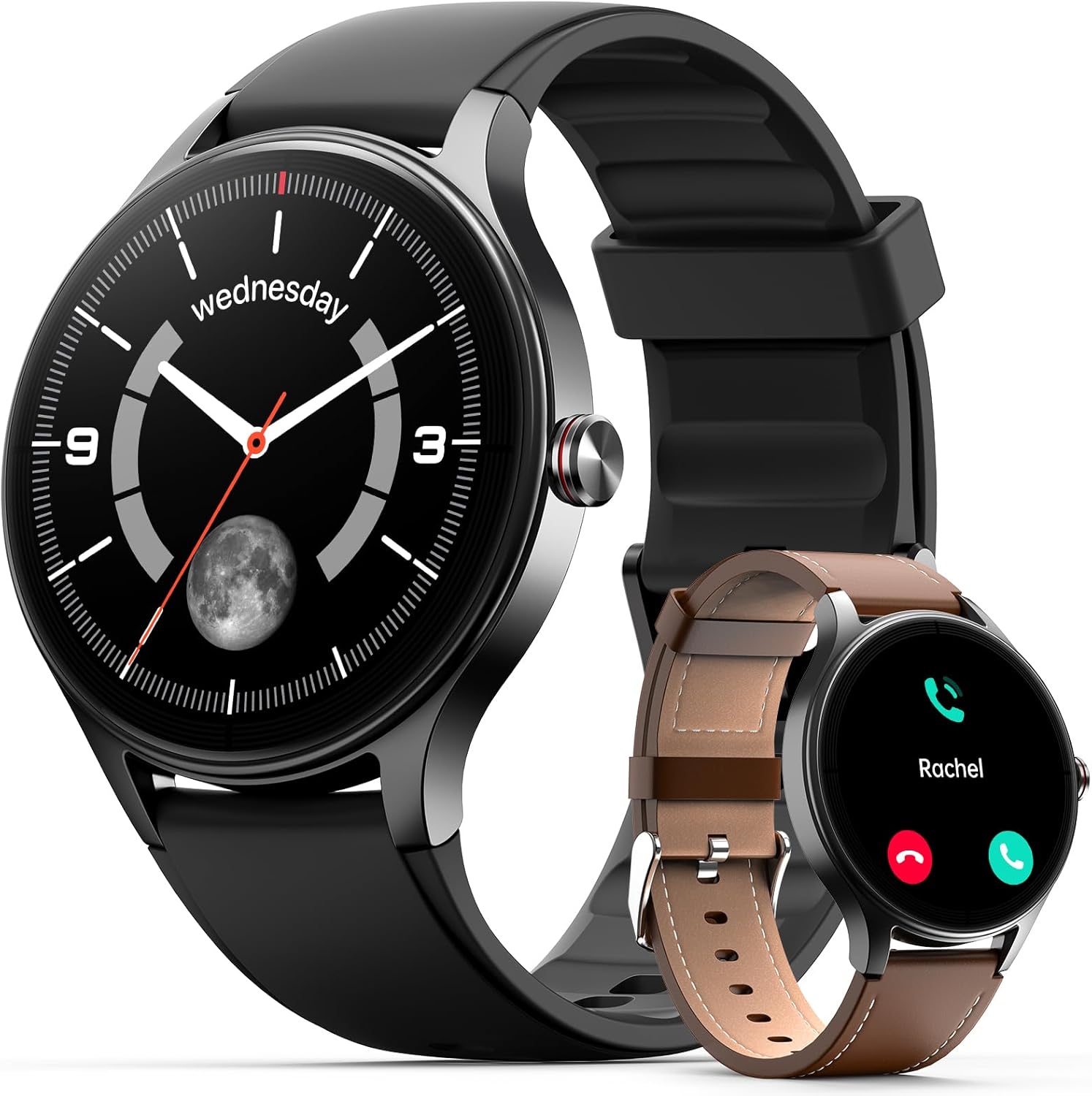Woneligo Smartwatch for Men and Women, 40mm Round Connect Watch with 2 Straps, HD Display, Bluetooth Call & AI Voice Control, Health & Sleep Tracking, 120 Sports Modes, IP68 Waterproof