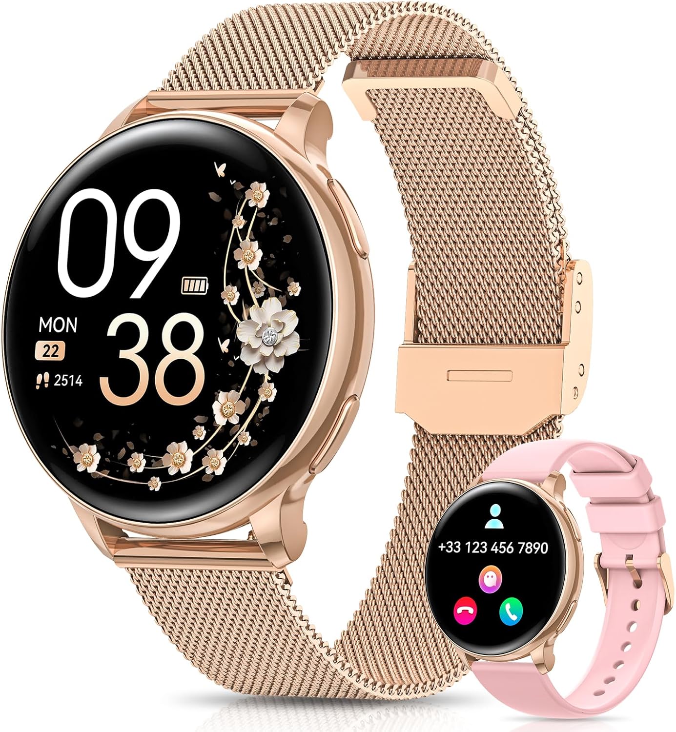 AIMIUVEI Women's Smartwatch with Call, 1.27" HD Watch, 120+ Sport Modes, Sleep Tracking, 24H Heart Rate, SpO2, Calories Counter, Podometer, IP68 Waterproof for Android & iOS - Pink
