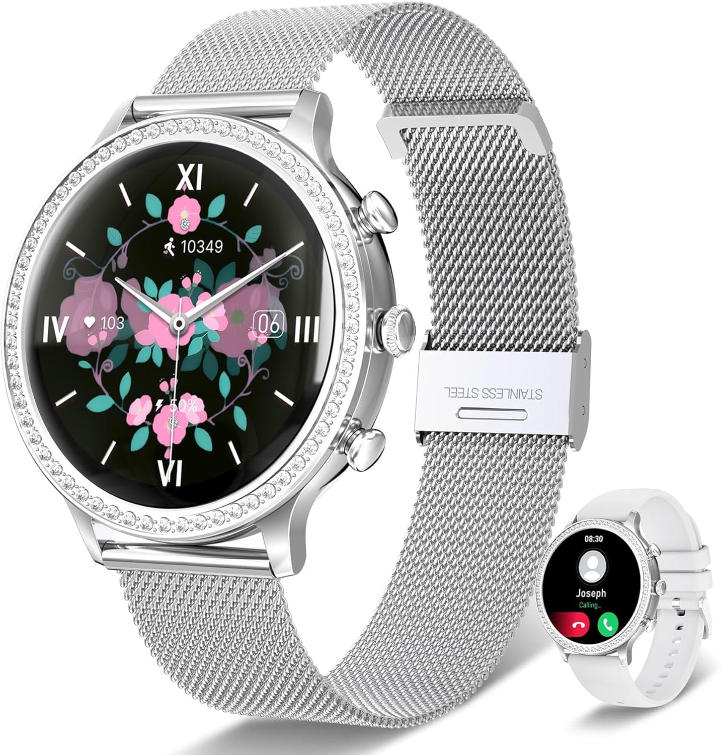 Lefitus Women's Round Smartwatch with Bluetooth Calling, SpO2, Heart Rate, Sleep Tracking, Blood Pressure & Podometer