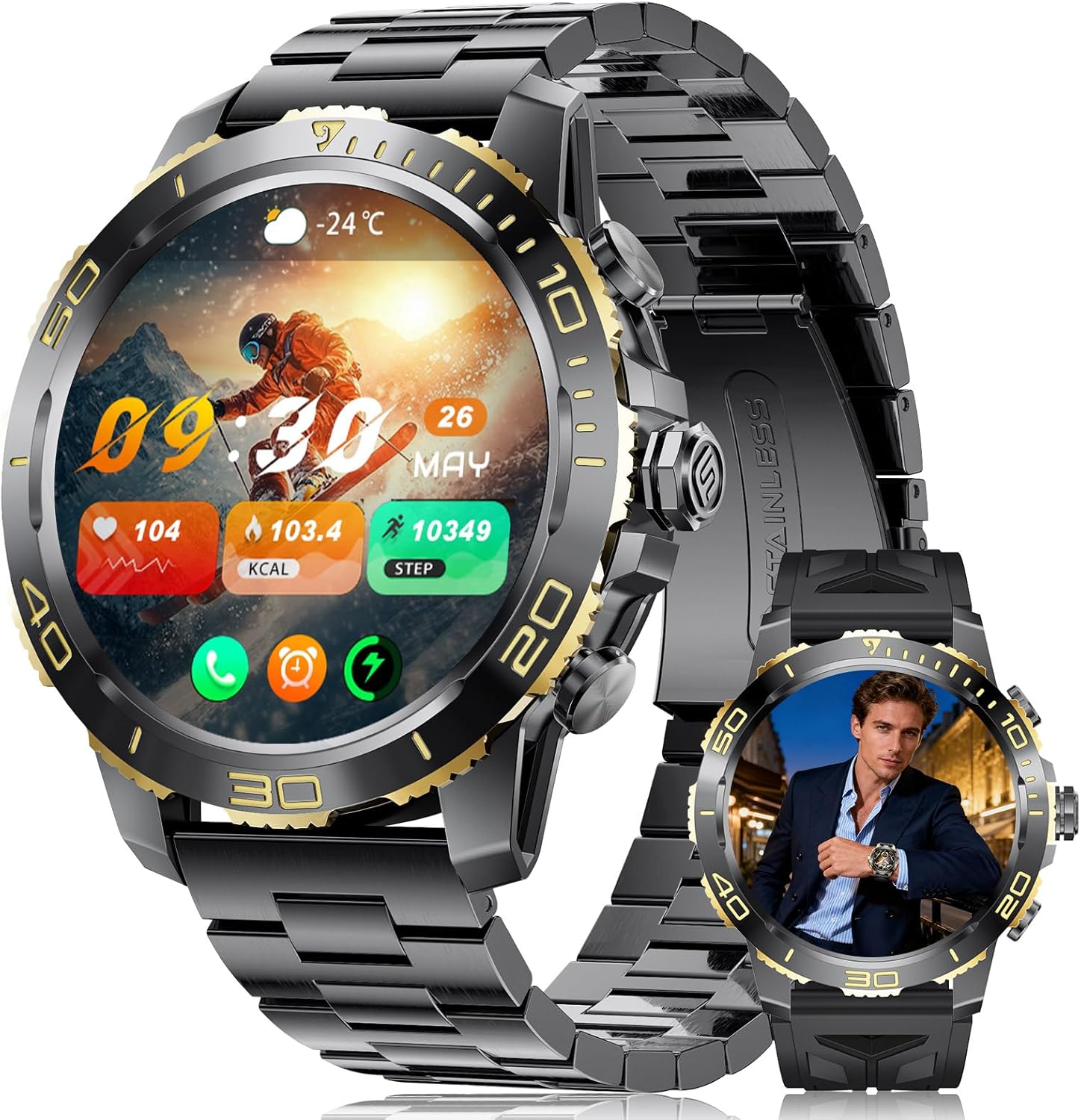 Dremac Men's Smartwatch with Bluetooth Calls, 800mAh Battery, 1.43'' AMOLED Display, Heart Rate & Sleep Tracking, IP68 Waterproof with 200 Sports Modes for iOS