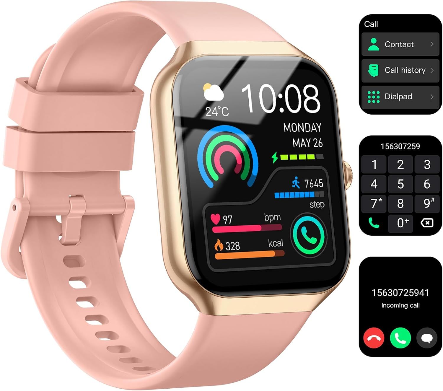 Jugeman Smartwatch, 1.96" Touchscreen, 220+ Personalized Watch Faces, Podometer, Sleep Monitor, Heart Rate, Bluetooth Calls, 113+ Sports Modes, IP68 Waterproof for Android
