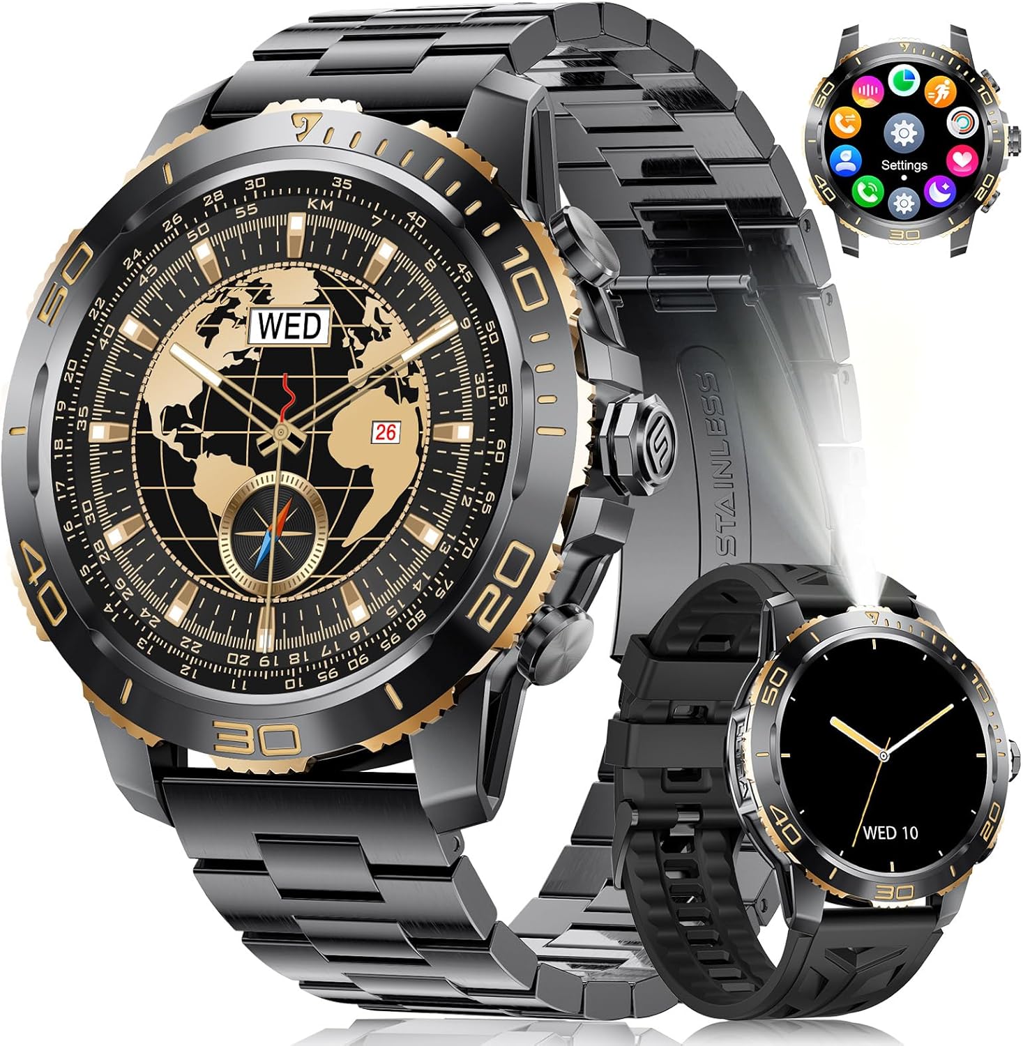 Lige Men's Smartwatch with 800mAh/LED Torch for Android iOS, 1.43'' AMOLED Display Sports Watch with Bluetooth Calling/200+ Sport Modes, Heart Rate/Sleep Monitor, Waterproof