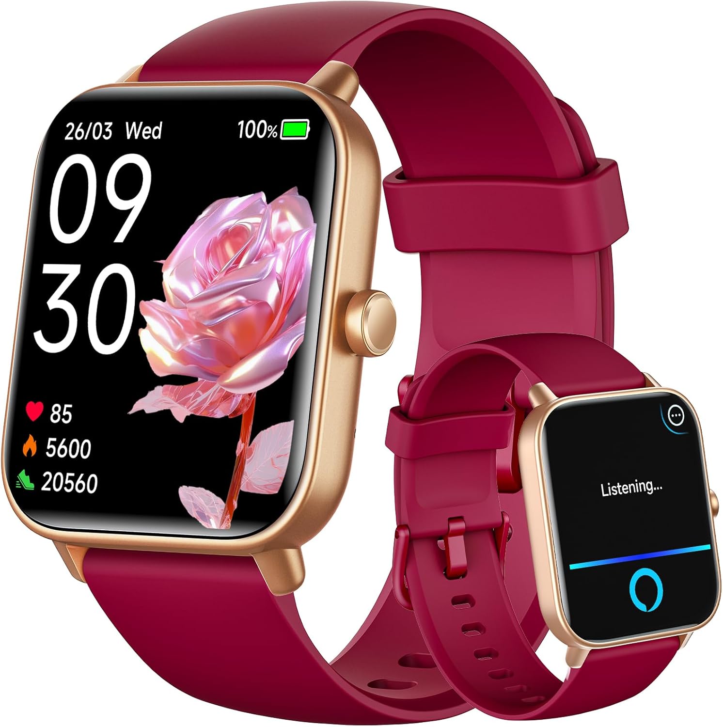 Gydom Women's Smartwatch with Bluetooth Calls, 1.8" Screen, Voice AI Assistant Alexa, SpO2/Sleep/Pedometer/Calorie Monitor, IP68, 300mAh Battery