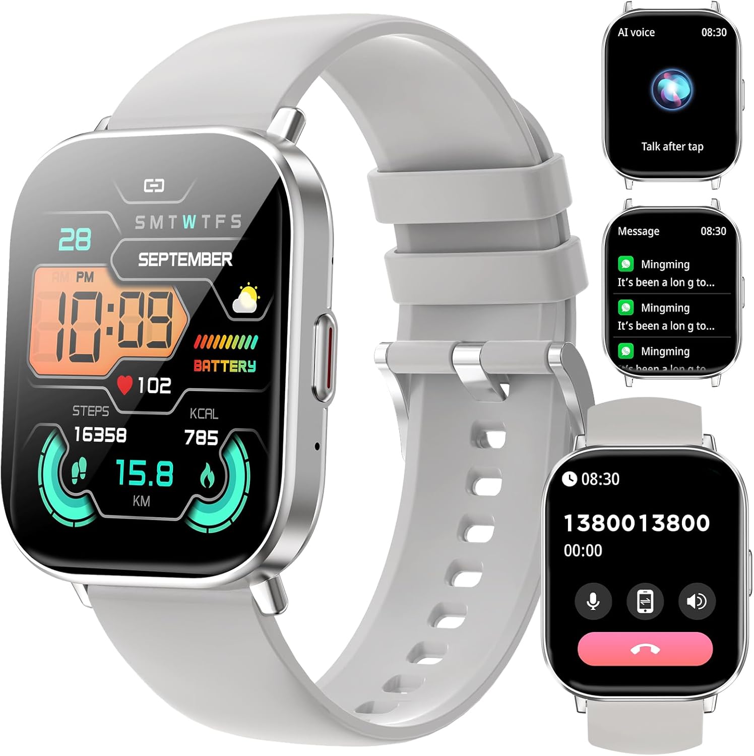 Fitoncloud Smartwatch, 2.01" HD Touchscreen, BLE5.2, Voice Assistant, Sleep Monitor, 120+ Sports Modes, IP67 Waterproof Fitness Watch for Android iOS