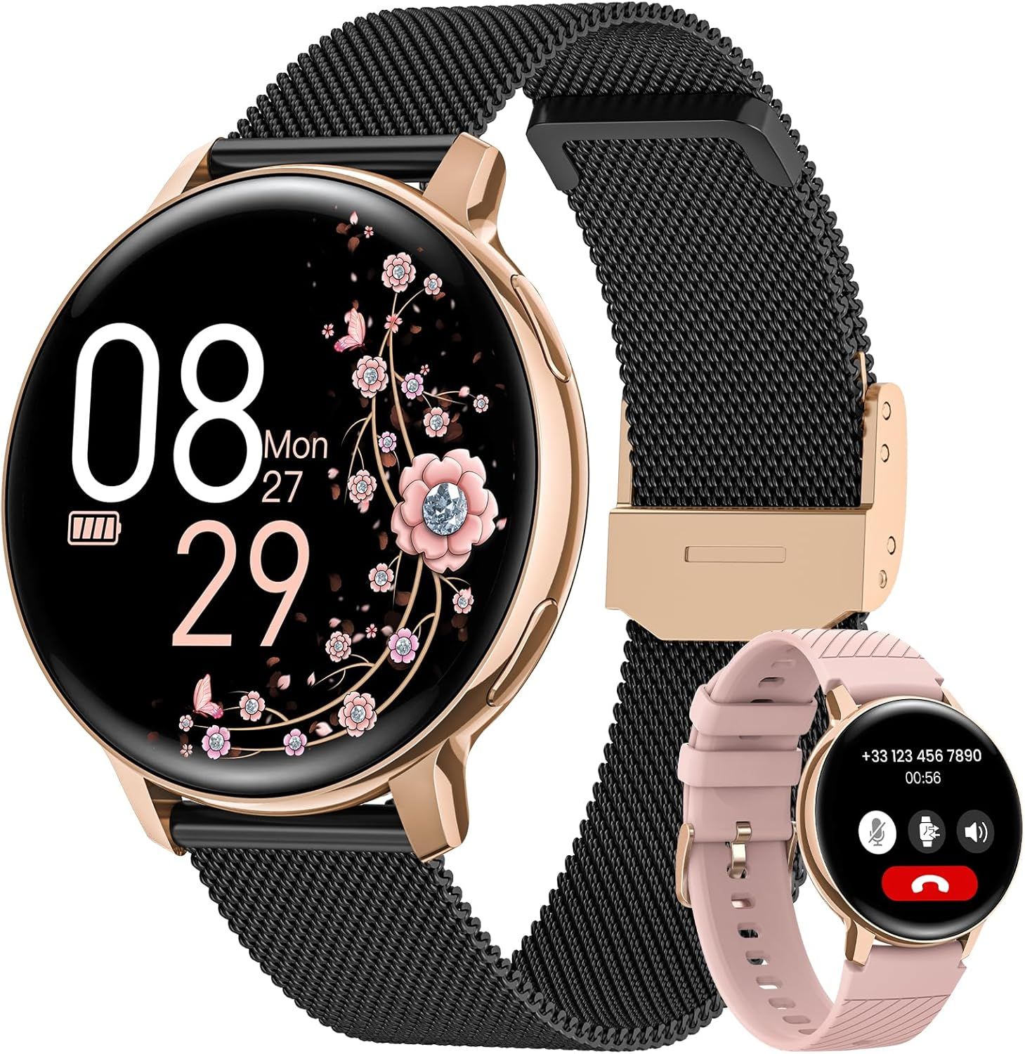 SWGOTA Women's Smartwatch with Call, 1.39" HD Screen, 24-Hour Heart Rate Monitoring, Female Health, Sleep Tracking, SpO2, Pedometer, Calories Counter, IP68 Waterproof