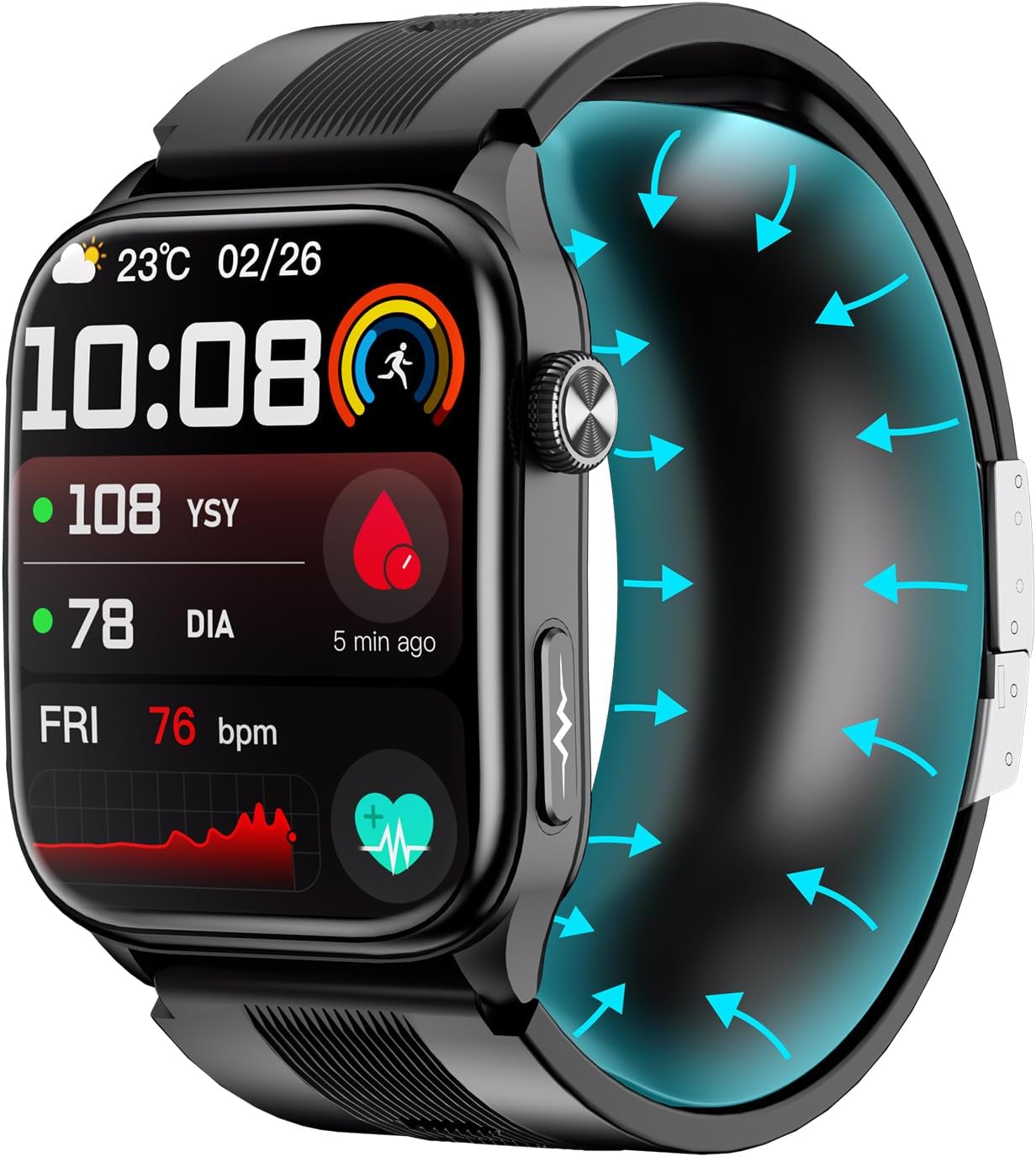ISo Tech Air Pressure Smartwatch, 2.06" AMOLED Touchscreen, ECG PPG Heart Rate Monitor, Sleep Tracking, Stress Level & SOS Call, for Men and Women