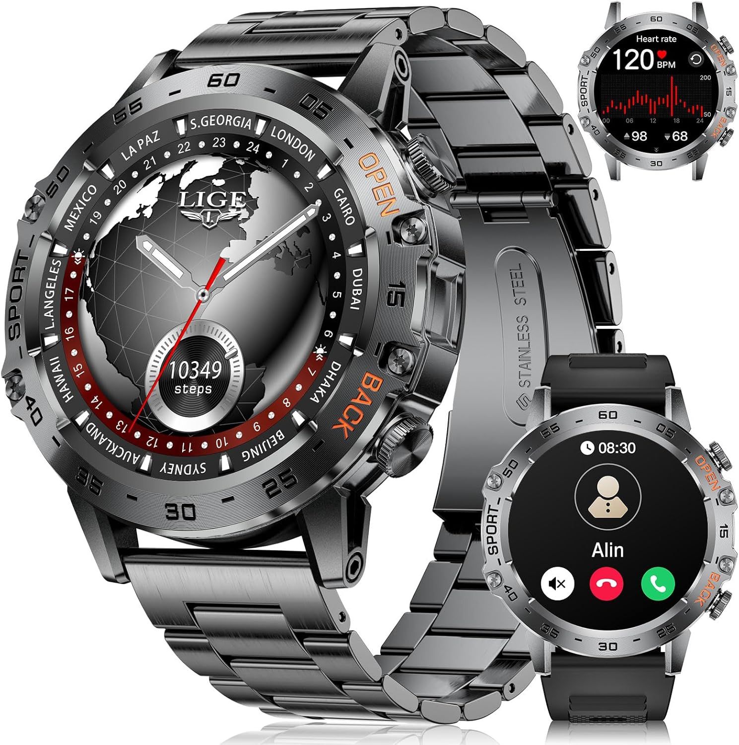 Lige Men's Smartwatch with Bluetooth Calls, 1.45'' AMOLED Screen/530mAh Battery, Fitness Tracker with 120+ Sports Modes, 24/7 Heart Rate Monitor, Sleep Tracking, IP68 Waterproof