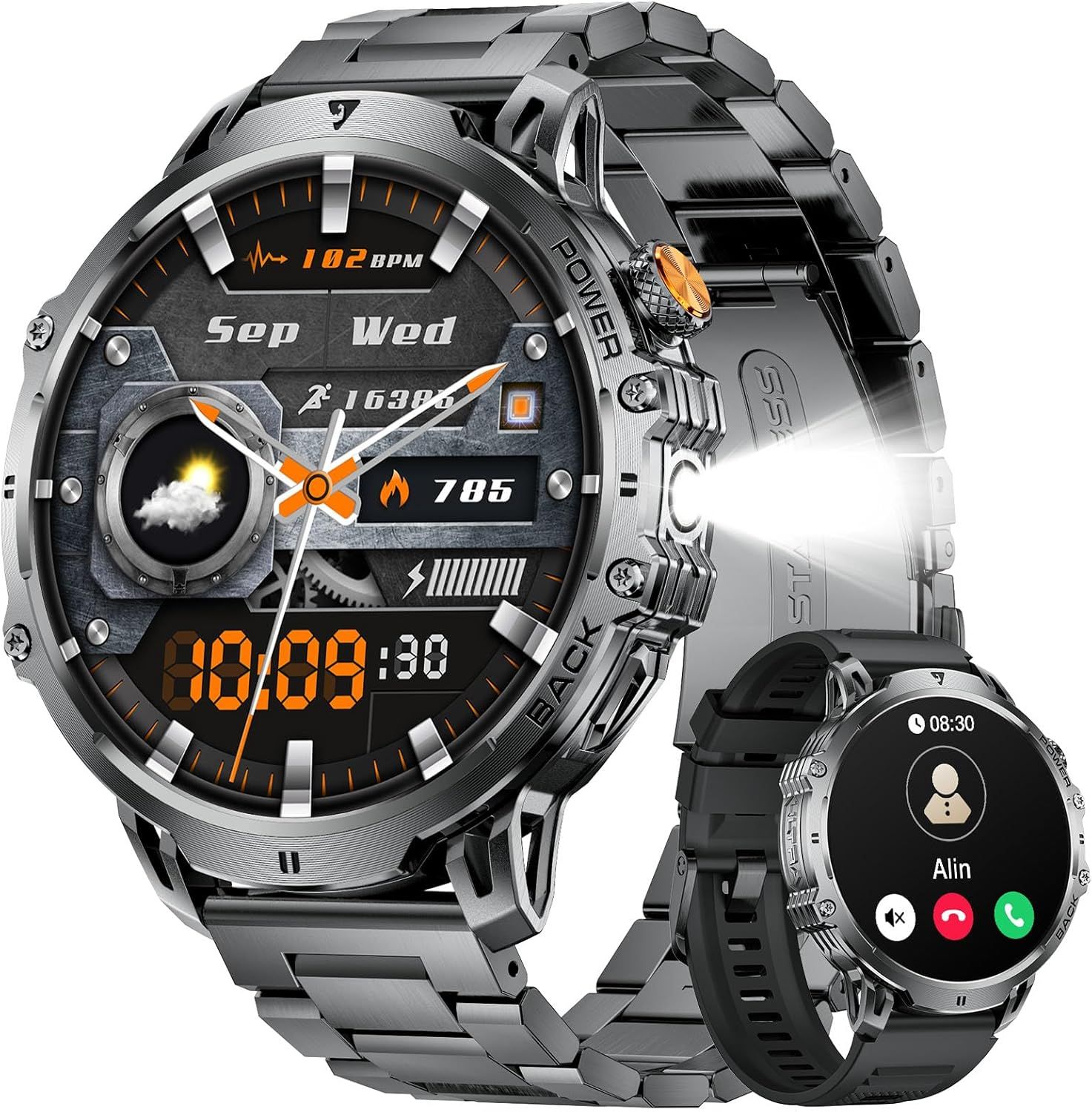 Reloj inteligente para hombres Lige con llamadas Bluetooth, pantalla táctil HD de 1,85'', batería de 1000 mAh, linterna LED, más de 100 modos deportivos, monitoreo de frecuencia cardíaca y sueño para iOS Android