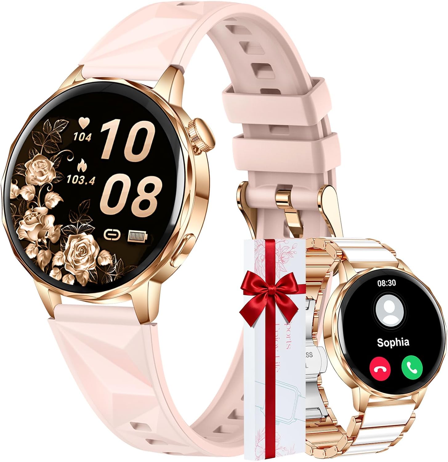 Smartwatch deportiva Civo para mujeres: podómetro con seguimiento de calorías y llamadas Bluetooth para Android/iOS - brazalete de silicona resistente al agua IP68 para yoga