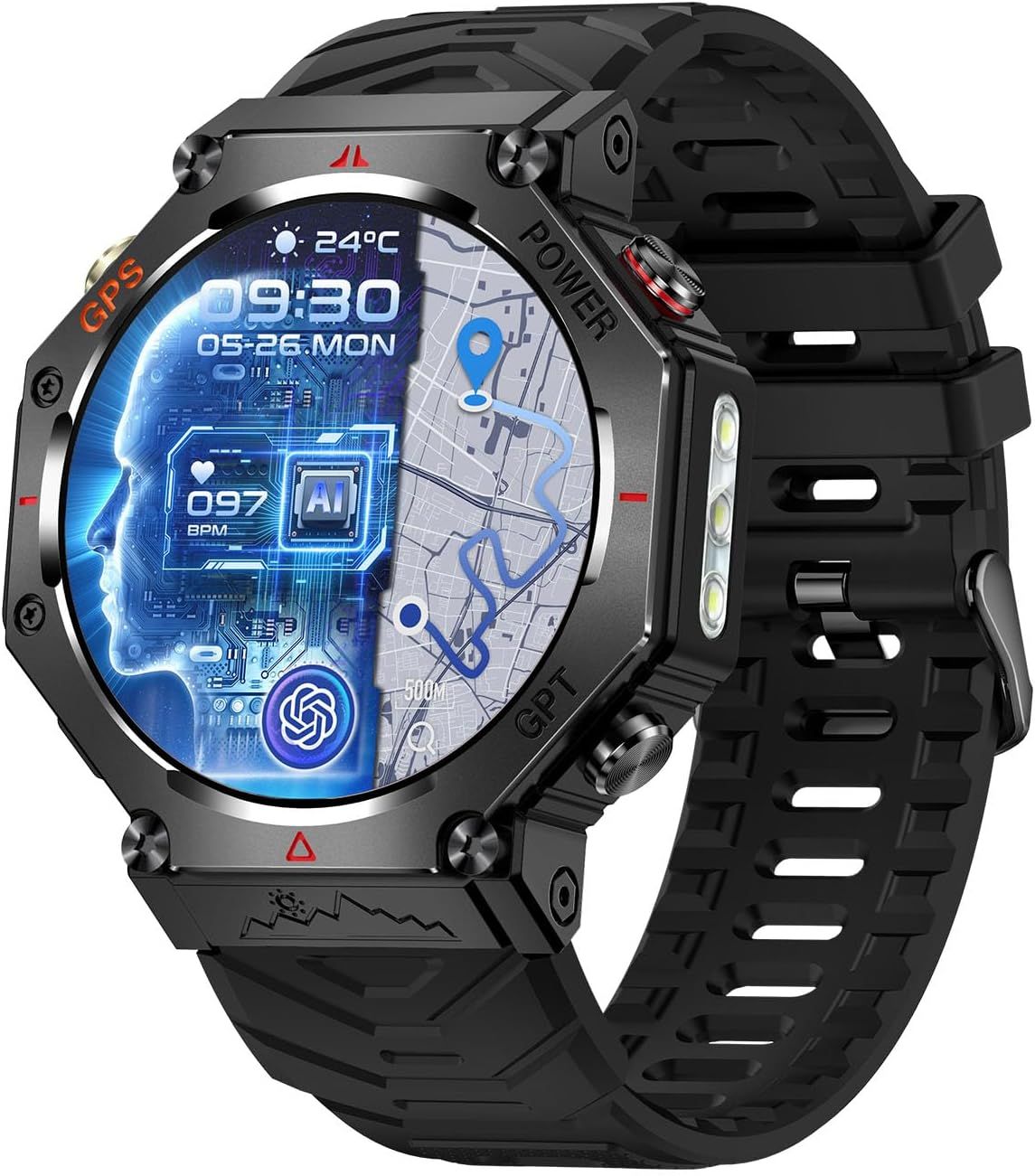 Reloj inteligente Findtime GPS con asistente de voz, llamadas Bluetooth, pantalla grande, resistente al agua, multideporte, batería de 12 días