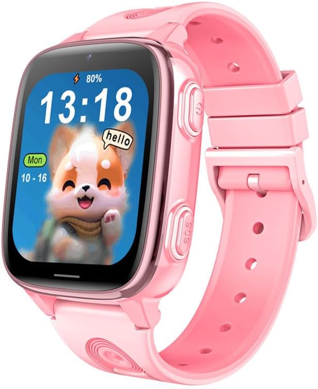 Reloj inteligente para niños GiDaCom con botón SOS, llamadas de video HD, modo escuela, posicionamiento LBS+WiFi, pantalla de 1,83 pulgadas, 4G conectado (rosa)