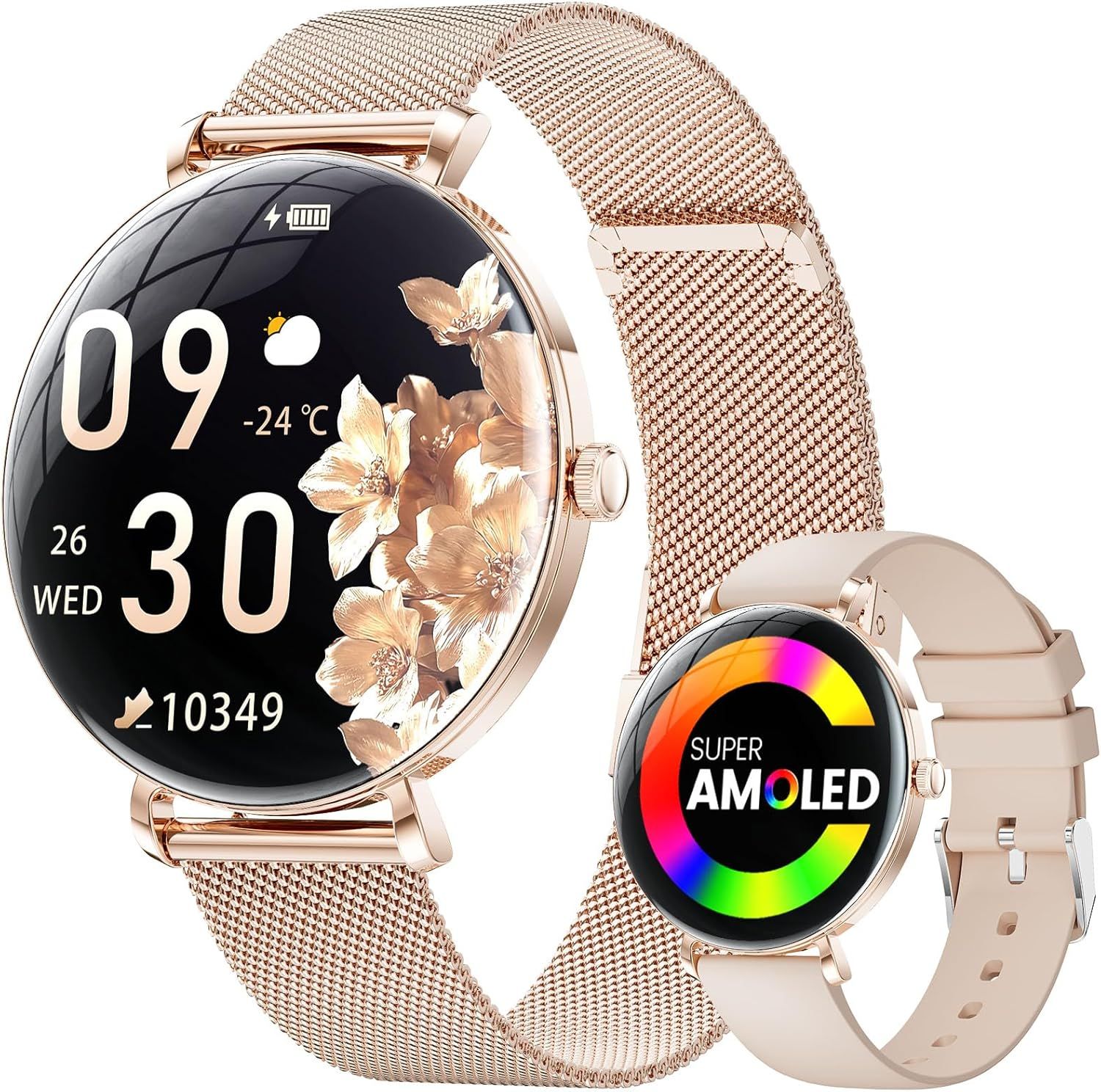 Reloj inteligente para mujeres Lige con llamadas Bluetooth, pantalla AMOLED de 1,43 pulgadas, monitoreo de salud, más de 120 modos deportivos, seguimiento del sueño, frecuencia cardíaca y resistencia al agua IP68 para Android e iOS