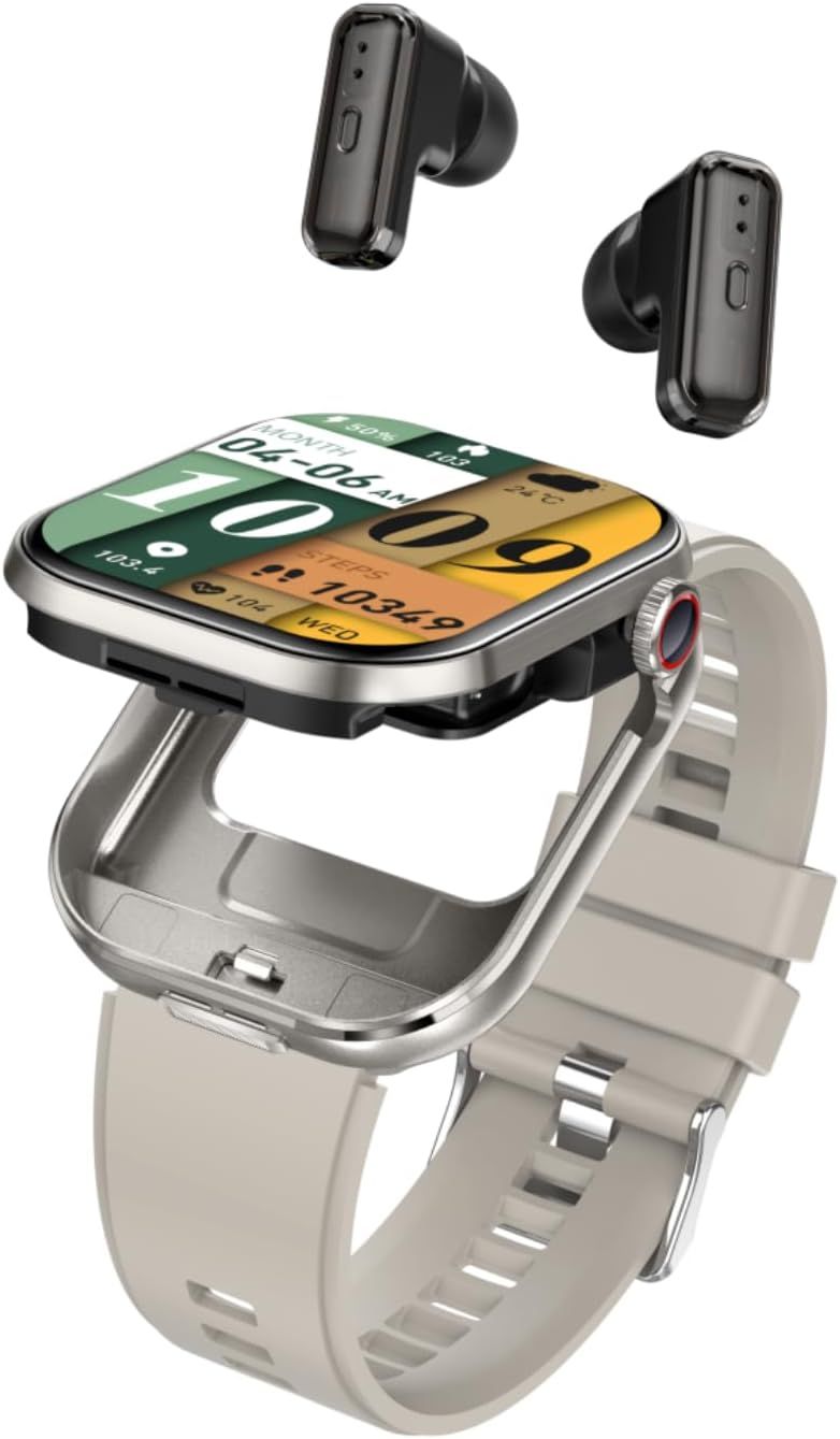 Reloj inteligente AIEK para hombres y mujeres, auricular Bluetooth, monitor de ritmo cardíaco, presión arterial, rastreador de fitness para iOS Android, pantalla grande de 2.02" (plateado)