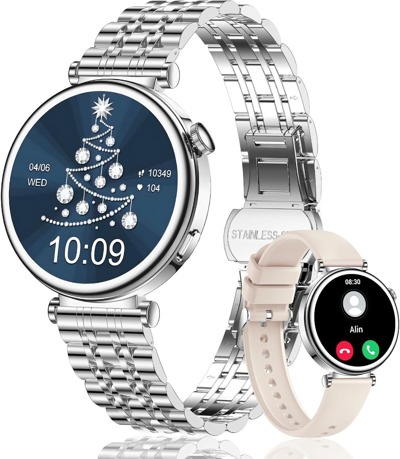 Reloj inteligente Civo para mujer: rastreador de actividad deportiva resistente al agua IP67 con llamadas y notificaciones Bluetooth para iOS y Android (Plata)