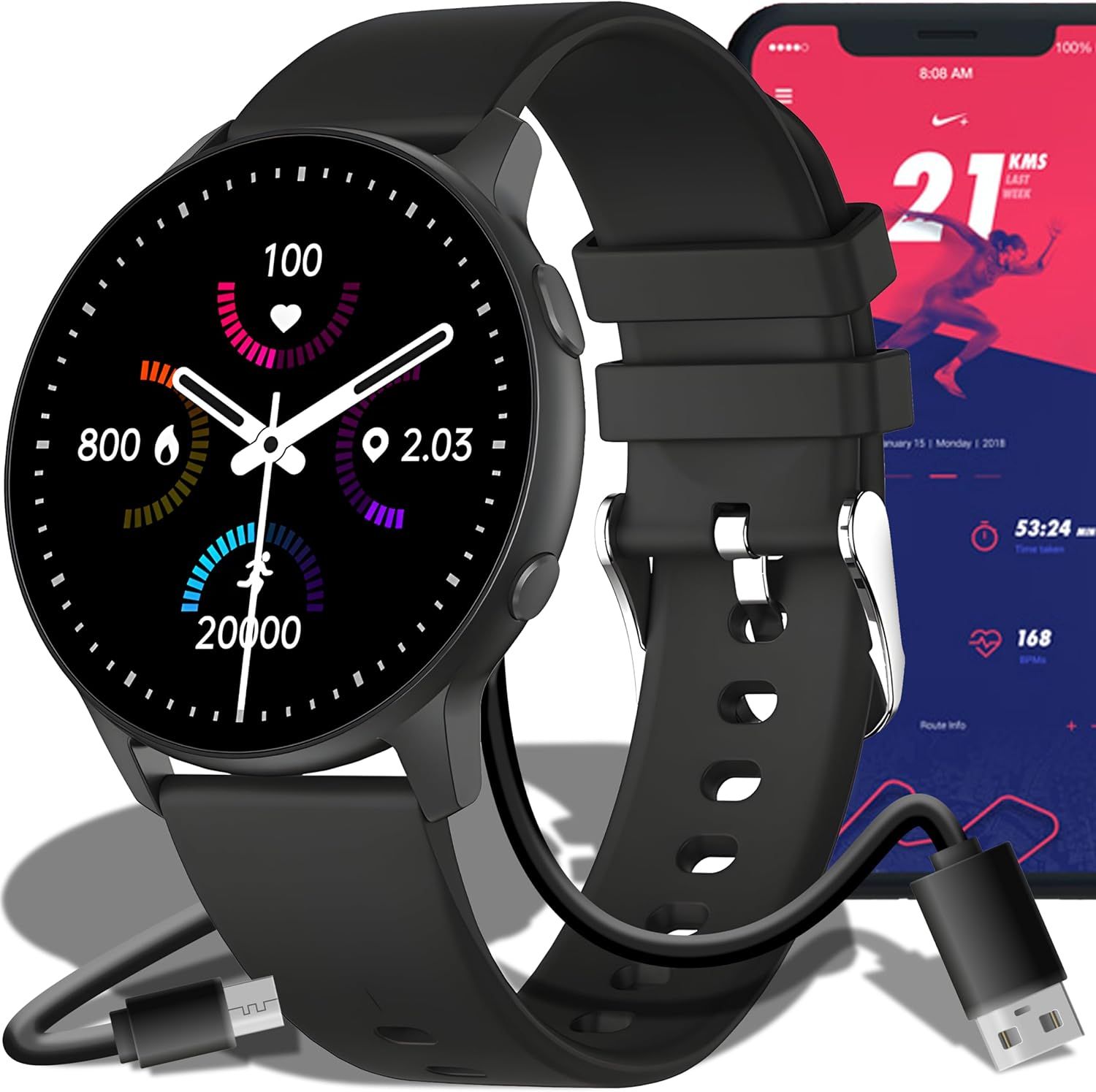 Reloj inteligente Retoo con pantalla táctil de 1,3 pulgadas, Bluetooth 5.0, resistente al agua IP68, rastreador de aptitud con monitoreo del sueño, contador de pasos y podómetro