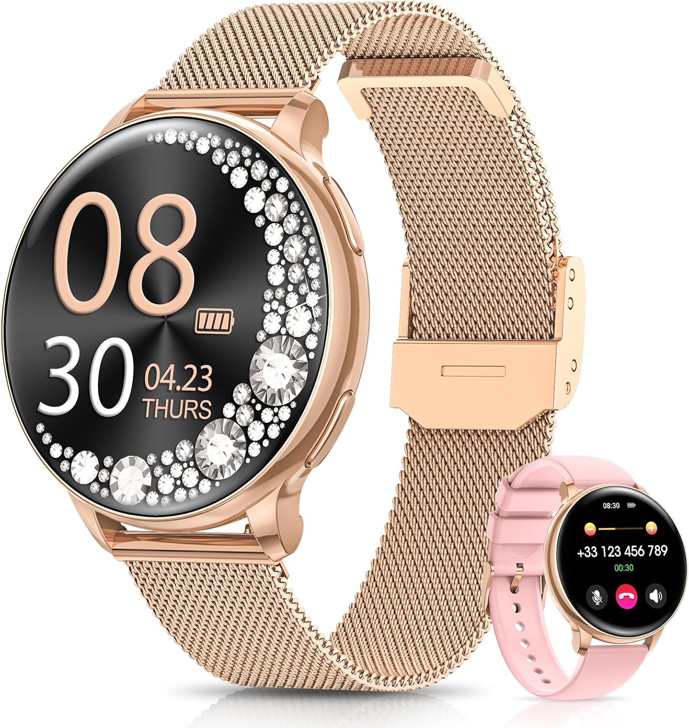 RUXINGX Reloj Inteligente para Mujer, 1,27" con Llamada Bluetooth, 220 Temas Femeninos, Seguimiento del Sueño, Frecuencia Cardíaca SpO2, Podómetro, 126 Modos Deportivos, IP68 y Calorías Android iOS