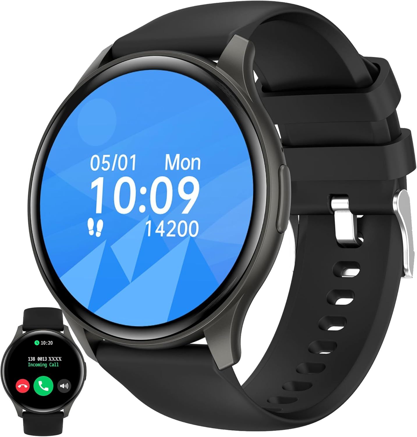 ZPIMY Women's Smartwatch with Bluetooth Calling, 1.43" AMOLED 5ATM Sports Watch for Men with 100+ Sport Modes, Activity Tracker for Sleep, SpO2, iOS Android (Black)
