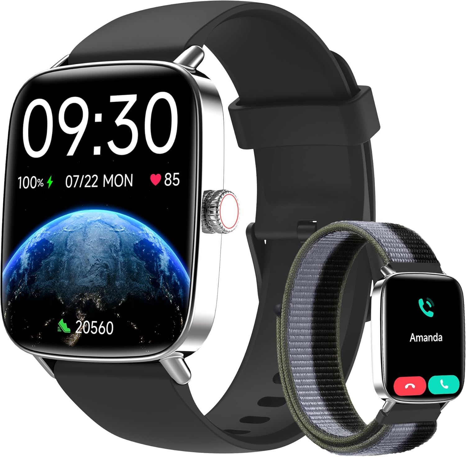 Yoever Men's Smartwatch, 1.85" Screen with SpO2 Monitoring, Heart Rate, Sleep Tracking, 110 Sports Modes, IP68 Waterproof