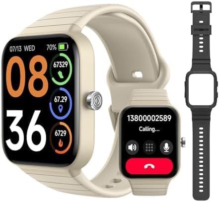 SKG V7 Cyber Smartwatch with Activity Tracker, GPS, Blood Oxygen for Men and Women, Heart Rate Monitor, IP68 Waterproof, Compatible with Android, iOS - Beige