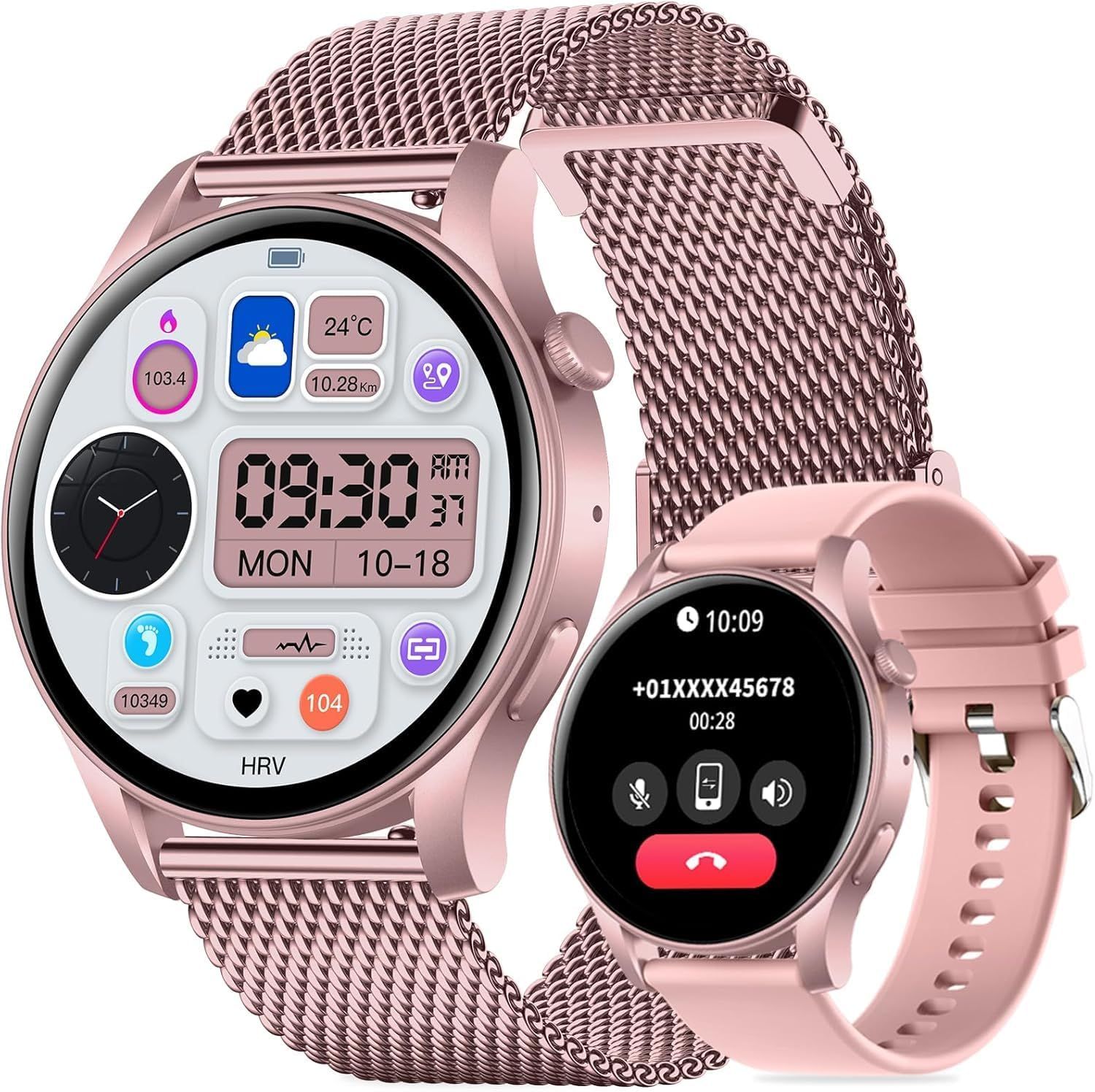 GedFong Women's Smartwatch, 1.43" HD Touchscreen with WhatsApp Calls, Digital Display, SpO2/Sleep Monitor, IP67 Waterproof, 107+ Sports Modes, Heart Rate for Android iOS