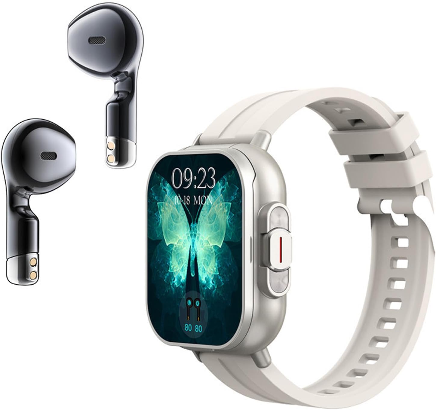 Pyhodi Sport Watch Earphones, HD Touch Screen Smartwatch with Built-in Earbuds, Fitness Tracker for iOS and Android, Call Phone & Music, Remote Control Camera, (Silver)