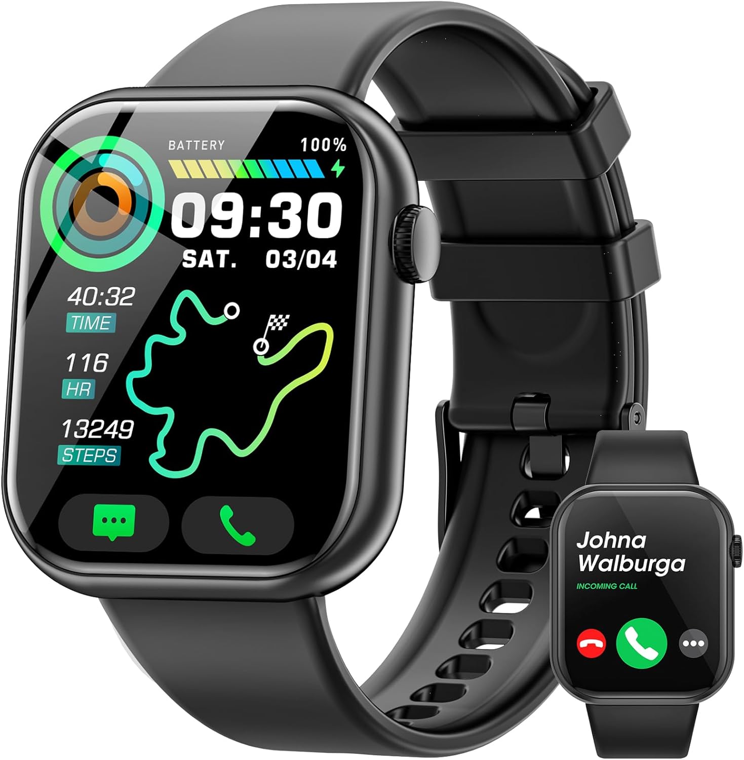 Hwagol Smartwatch (Call/Message Responder), 1.85" HD Touch Screen, Heart Rate Monitor, Sleep Tracker, Calorie Counter, Over 140 Sports Modes