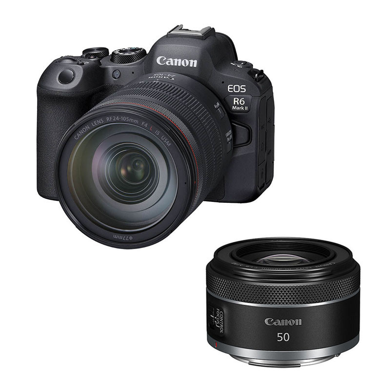 Canon EOS R6 Mark II + Objetivo RF 24-105mm f/4L IS USM + RF 50mm f/1.8 STM, Garantía de 3 años