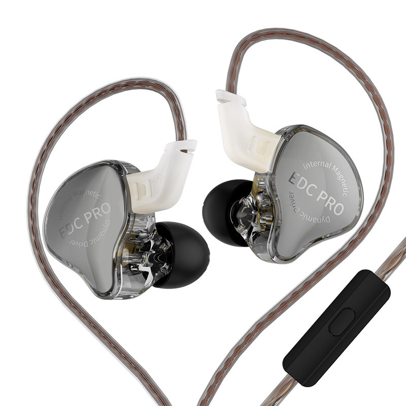 Écouteurs intra-auriculaires KZ EDC PRO HIFI courbés avec microphone - Gris (sensibilité 108 dB)
