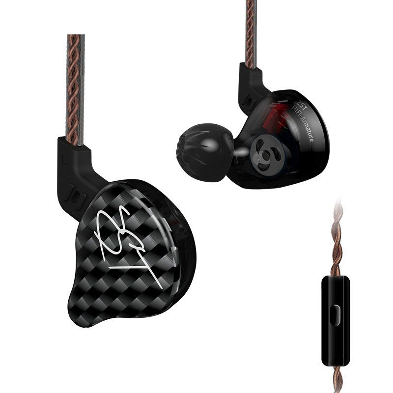 SZSMART KZ-ZST HIFI In-Ear Headphones with Microphone, Black (106dB Sensitivity)