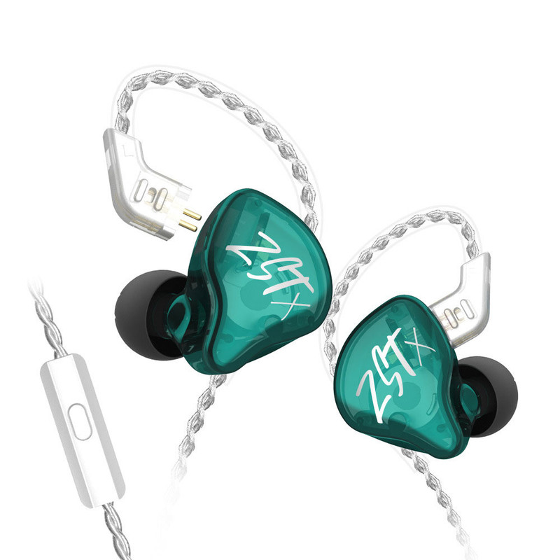 SZSMART KZ-ZST X HIFI Curved In-Ear Headphones with Microphone - Green (107dB Sensitivity)