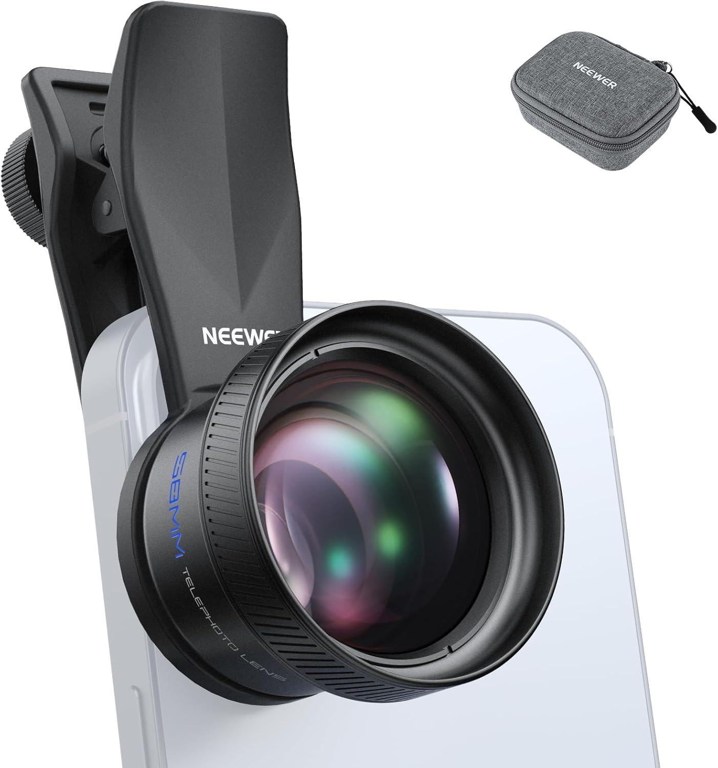 Objectif téléphotographique Neewer 58 mm avec clip fileté 17 mm, 6 éléments en 5 groupes, grossissement 2x, compatible avec iPhone, Android et Samsung, pour la photographie de portrait, LS-71