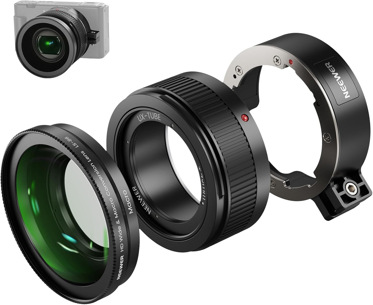 Neewer Wide Angle Lens for Sony ZV-1 II (ZV-1 M2) - 2 in 1 HD 18mm Wide Angle + 10x Macro Lens with Extension Ring, Bayonet Mount, Photo Accessories, LS-86