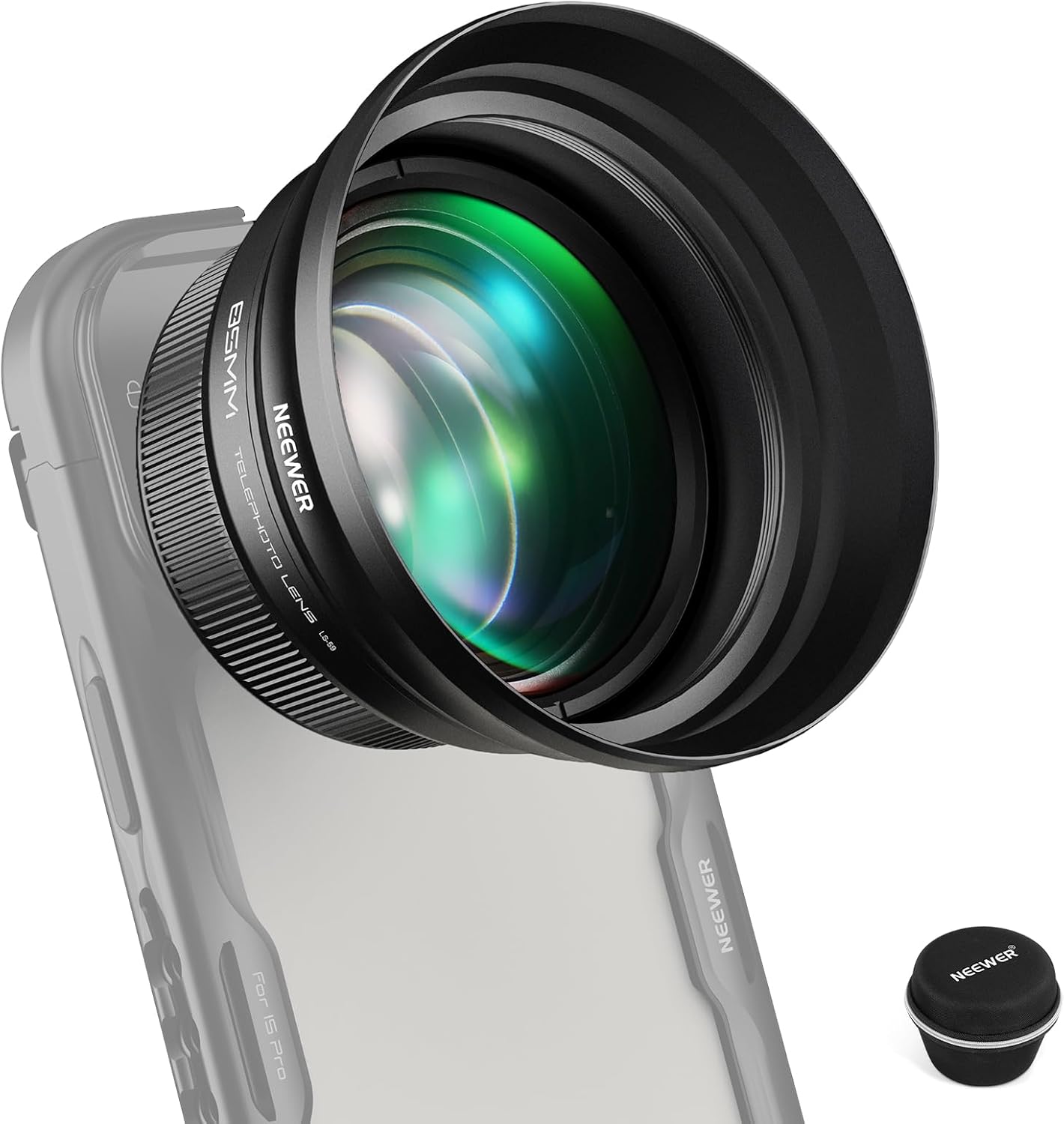 Lente teleobjetivo Neewer de 85 mm para teléfono inteligente, aumento de 2,5x con adaptador de 17 mm y placa posterior, compatible con la jaula Neewer SmallRig para iPhone Samsung