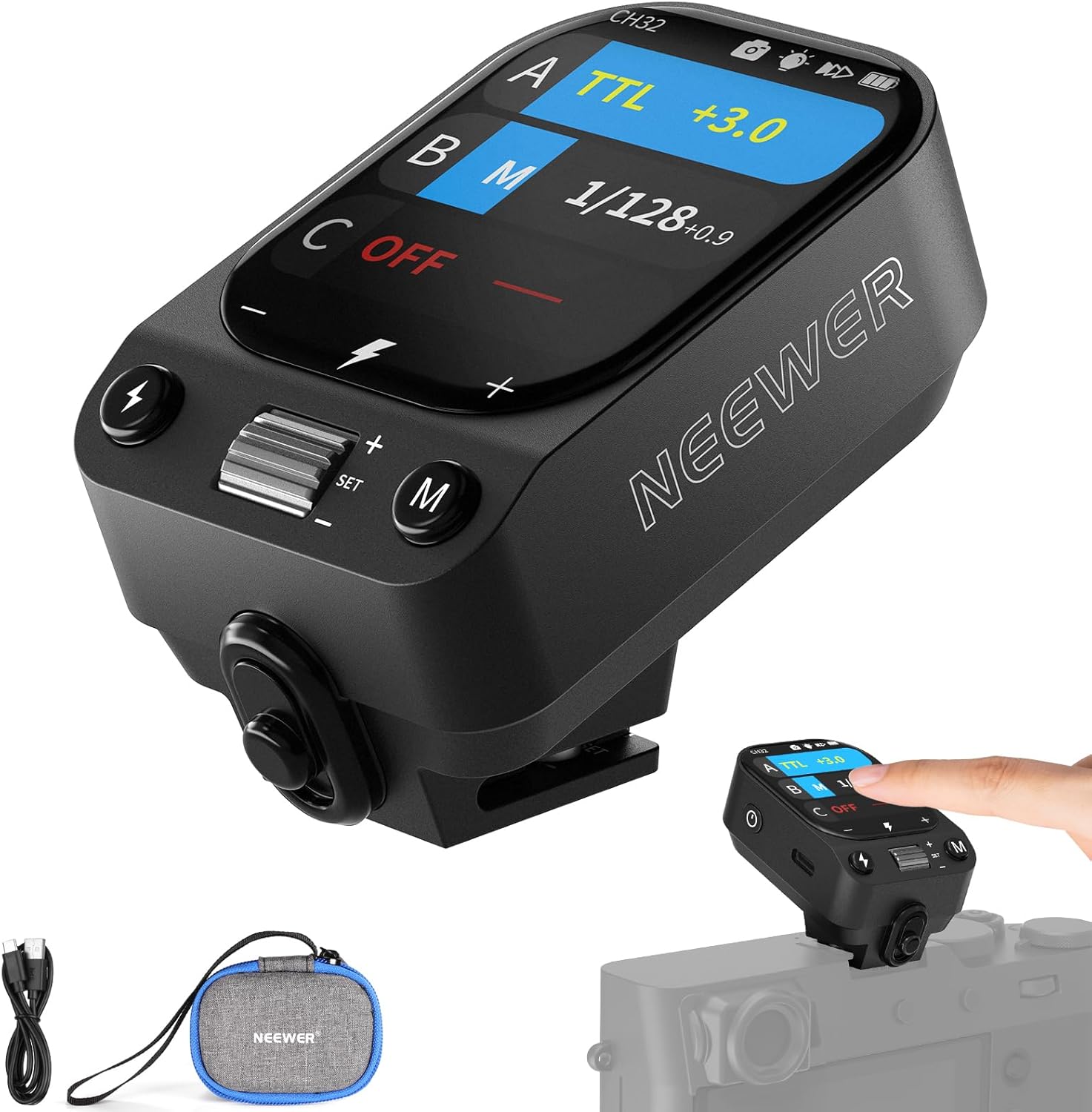 Neewer Wireless Flash Trigger QZ-F TTL with TCM HSS Shutter 1/8000s, 1000mAh Battery, OLED Touch Screen for Fujifilm Systems Q