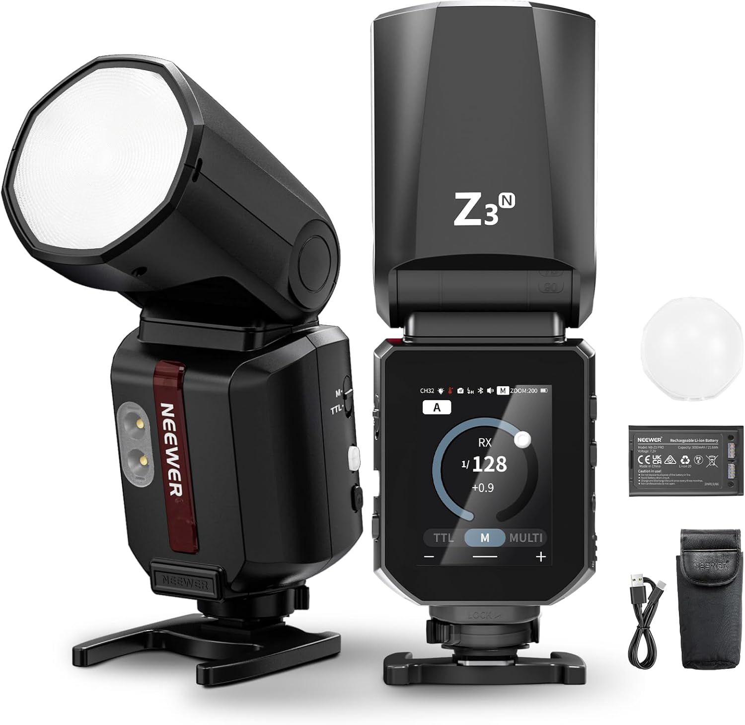 Neewer Flash Speedlite 100Ws 2.4G Round Head TTL, Compatible with Nikon Cameras, HSS 1/8000s, Touch Screen, 2 Modeling Lights, TTL/M Bouncing, 3000mAh/530W Power, Full Power Studio Photo Lighting, Z3-N