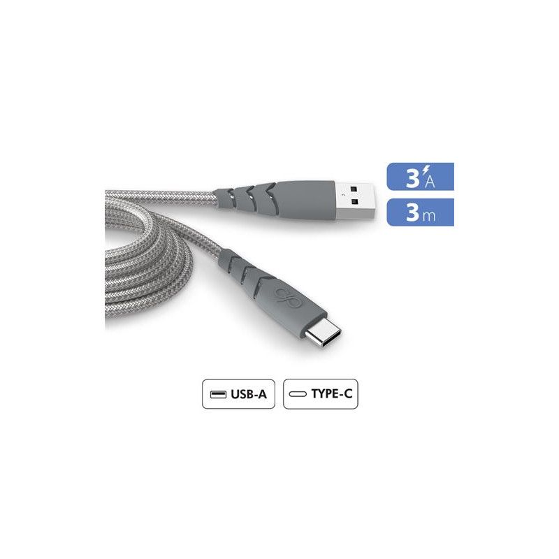 Bigben Connected Ultra-Reinforced USB A to USB C Cable 3ft Gray