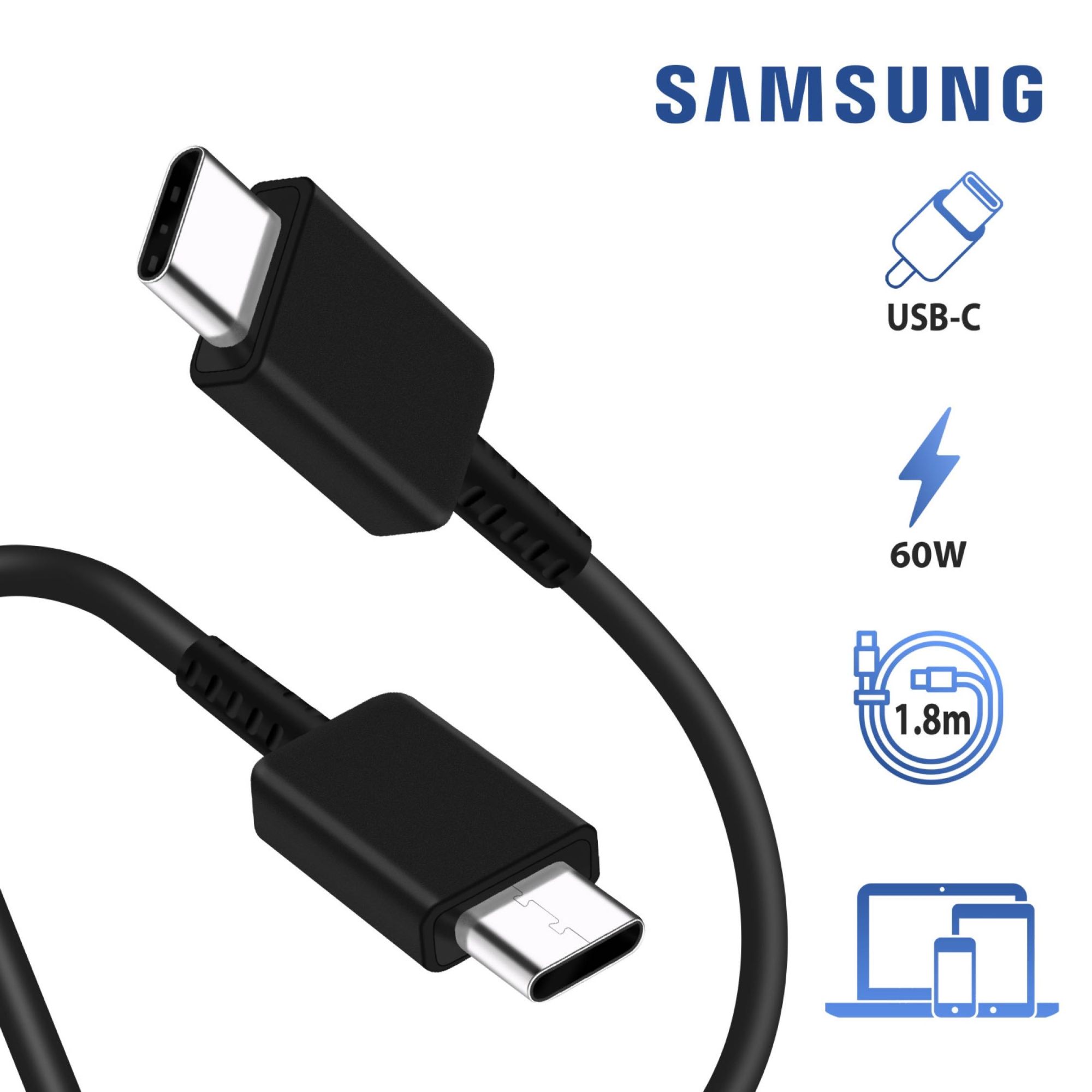 Cargador Samsung rápido de 15W con dos puertos USB-C (negro, 6 pies)