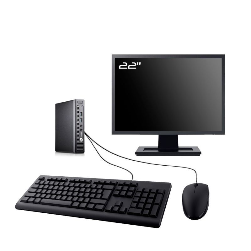 HP EliteDesk 705 G3 Mini PC - 22" Display, AMD A6-8570E, 8GB RAM, 960GB SSD, Windows 10