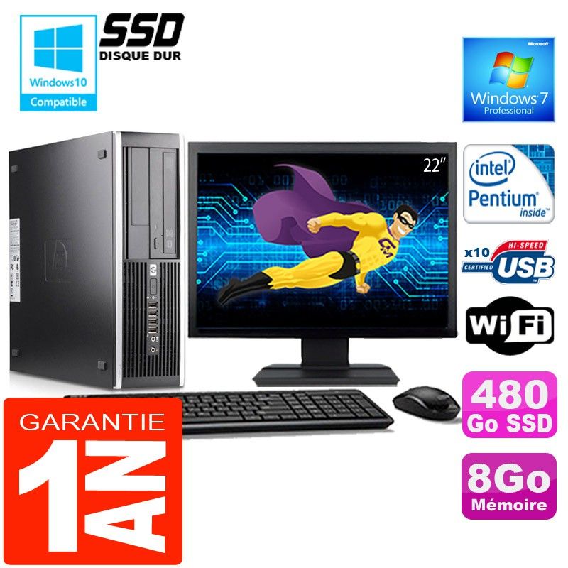 HP Compaq 6000 Pro SFF Computer - Intel E6300, 8GB RAM, 480GB SSD, WiFi