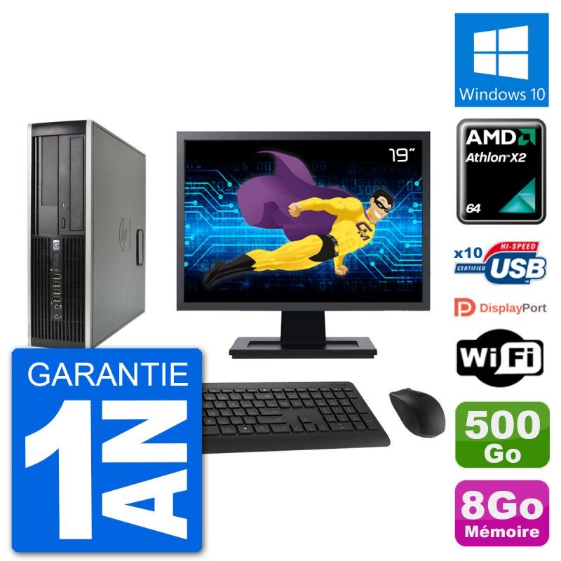 HP 6005 SFF Desktop PC - 19" Screen, AMD Athlon II X2 B24, 8GB RAM, 500GB HDD, Windows 10, WiFi