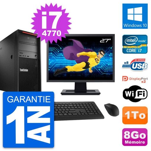 Lenovo P300 Desktop PC - 27" Screen, Intel i7-4770, 8GB RAM, 1TB HDD, Windows 10, Wi-Fi