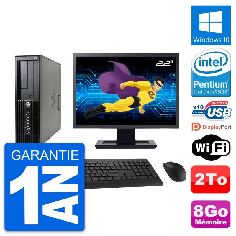 HP Z210 SFF Desktop Computer - 22" Screen, Intel Pentium G630, 8GB RAM, 2TB Storage, Windows 10, WiFi